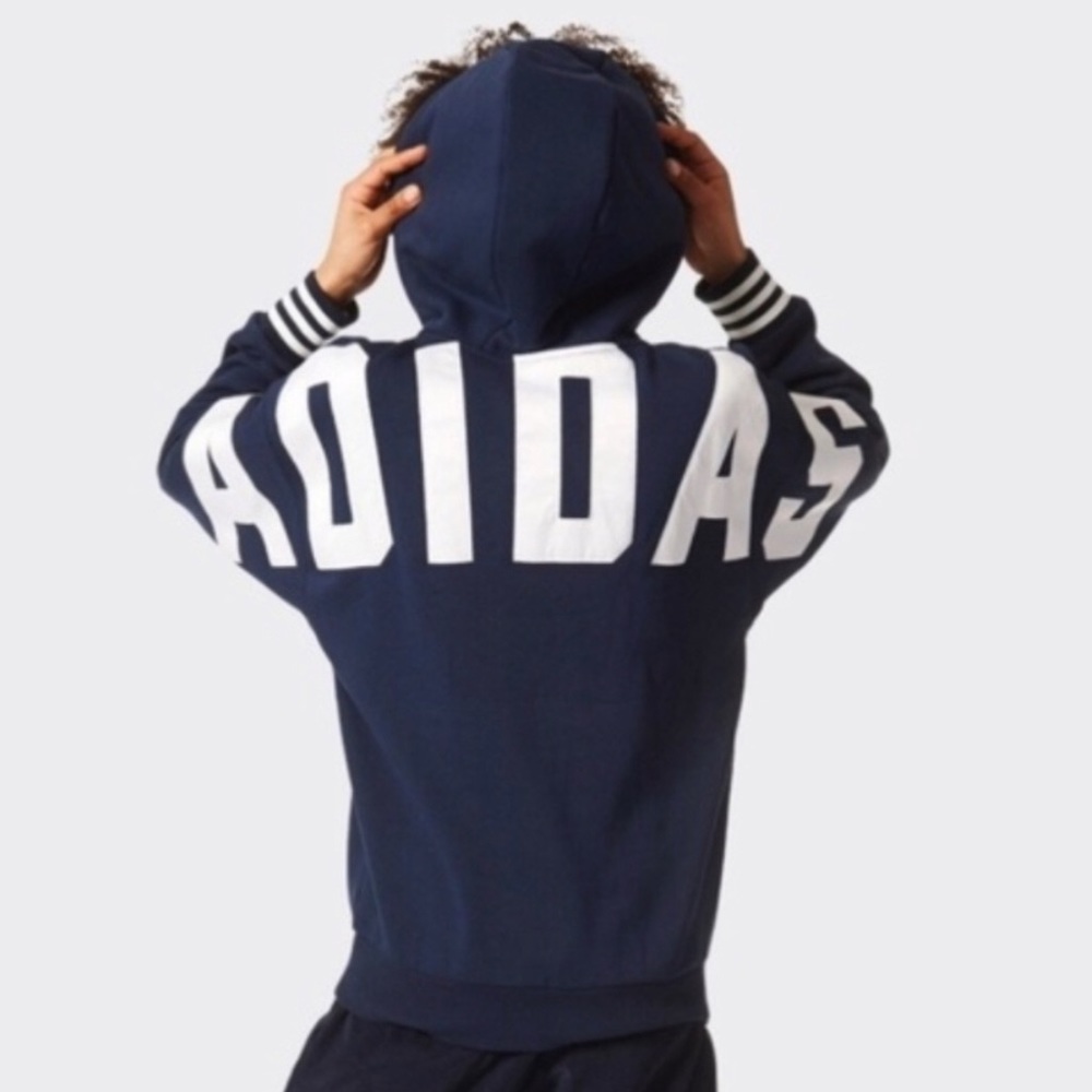 Sold Adidas Originals Navy Spellout Hoodie S Trefoil